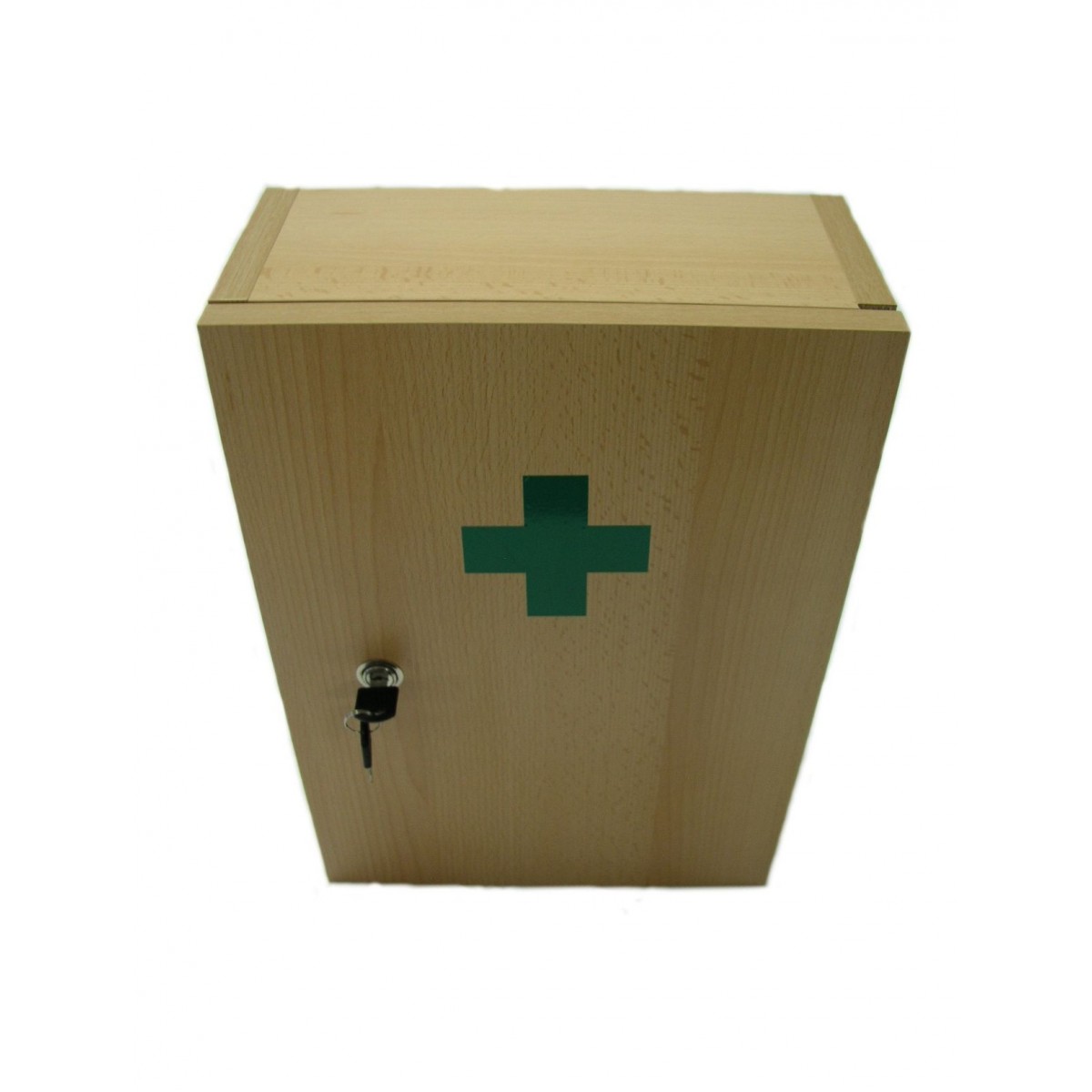 Lekárnička nástenná drevená - prírodná s náplňou do 15 osôb DIN 13157